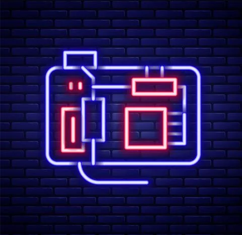 Glowing neon line Electronic computer components motherboard digital chip Stock-Illustration