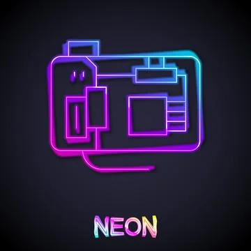 Glowing neon line Electronic computer components motherboard digital chip Stock Illustration