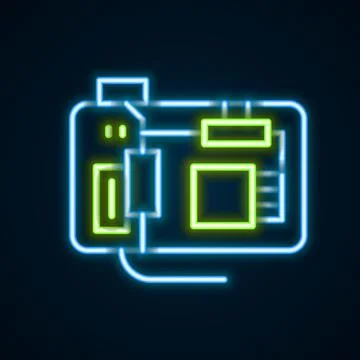 Glowing neon line Electronic computer components motherboard digital chip int Stock-Illustration