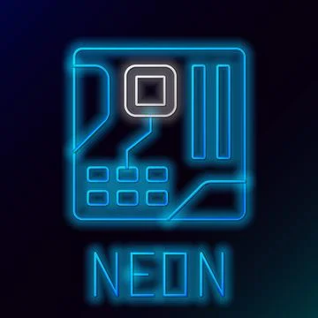 Glowing neon line Electronic computer components motherboard digital chip Illustrazione stock