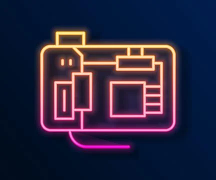 Glowing neon line Electronic computer components motherboard digital chip Illustrazione stock