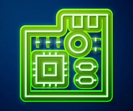 Glowing neon line Electronic computer components motherboard digital chip int Illustrazione stock