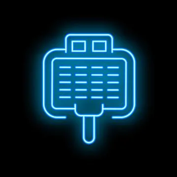 Glowing neon line electronic computer card icon isolated on a black backgro.. Stock Illustration