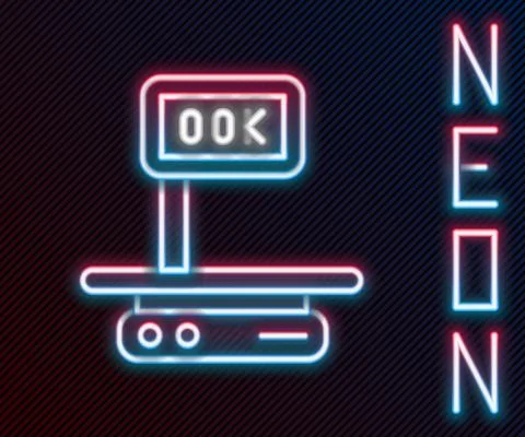 Glowing neon line Electronic scales icon isolated on black background. Weight Stock Illustration