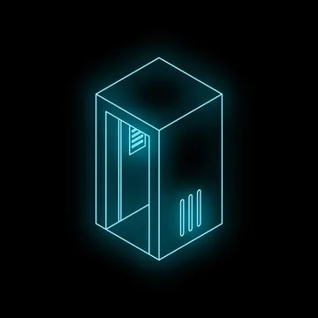 Glowing neon line elevator on black background 스톡 일러스트
