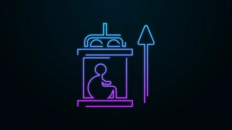 Glowing neon line Elevator for disabled icon isolated on black background. 4K Stock Footage 156030062