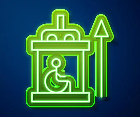 Glowing neon line Elevator for disabled icon isolated on blue background. Vector Stock Illustration