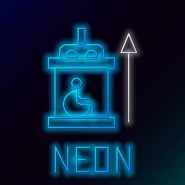 Glowing neon line Elevator for disabled icon isolated on black background Stock Illustration