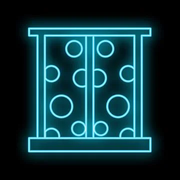Glowing neon line elevator doors icon isolated on black background Stockillustratie