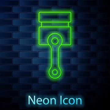 Glowing neon line Engine piston icon isolated on brick wall background. Car Stock Illustration