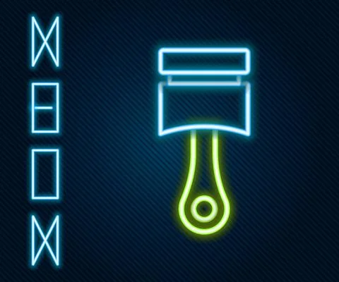 Glowing neon line Engine piston icon isolated on black background. Car engine Stock Illustration