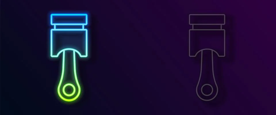 Glowing neon line Engine piston icon isolated on black background. Car engine Stock Illustration