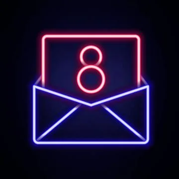 Glowing neon line Envelope with 8 March icon isolated on brick wall backgro.. Stock Illustration