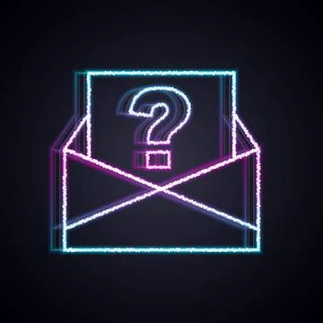 Glowing neon line Envelope with question mark icon isolated on black backgrou Stock Illustration
