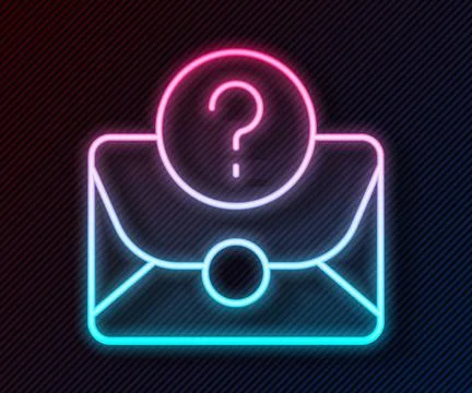 Glowing neon line Envelope with question mark icon isolated on black backgrou Stock Illustration