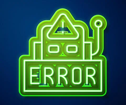 Glowing neon line Error in the operation program of the robot icon isolated on Illustration