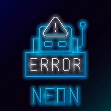 Glowing neon line Error in the operation program of the robot icon isolated on Stock Illustration