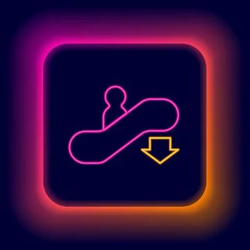Glowing neon line Escalator down icon isolated on black background. Colorfu.. Stock Illustration