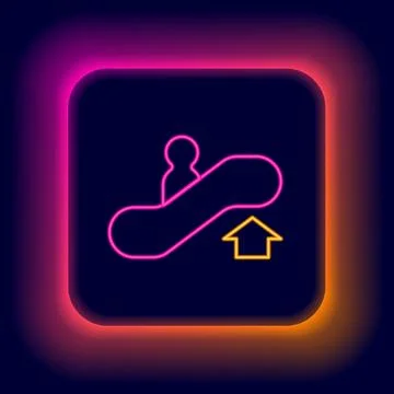 Glowing neon line Escalator up icon isolated on black background. Colorful Stock Illustration