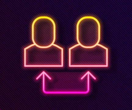 Glowing neon line Exchange work icon isolated on black background. Information 스톡 일러스트