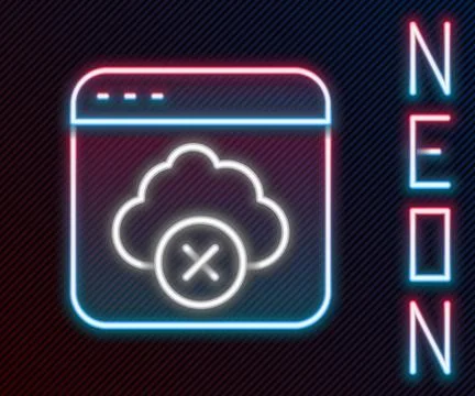 Glowing neon line Failed access cloud storage icon isolated on black backgrou Stock Illustration