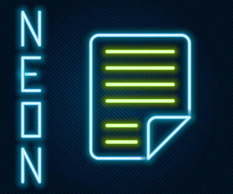 Glowing neon line File document icon isolated on black background. Checklist Stock Illustration