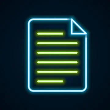 Glowing neon line File document icon isolated on black background. Checklist Illustrazione stock