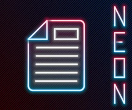 Glowing neon line File document icon isolated on black background. Checklist  Stock Illustration