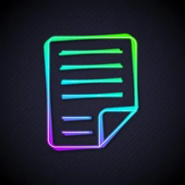 Glowing neon line File document icon isolated on black background. Checklist  Illustrazione stock