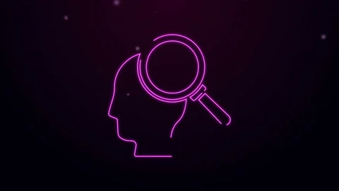 Glowing neon line Finding a problem in psychology icon isolated on purple Stock Footage 139796776