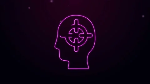 Glowing neon line Finding a problem in psychology icon isolated on purple Stock Footage 139797690