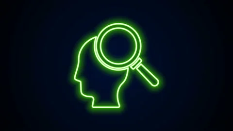 Glowing neon line Finding a problem in psychology icon isolated on black Stock Footage 142287754
