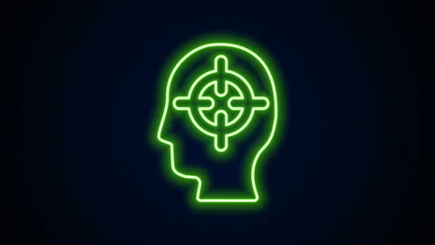 Glowing neon line Finding a problem in psychology icon isolated on black Stock Footage 142288318