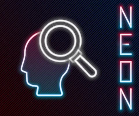 Glowing neon line Finding a problem in psychology icon isolated on black Illustrazione stock