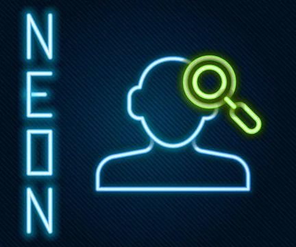 Glowing neon line Finding a problem in psychology icon isolated on black Illustrazione stock