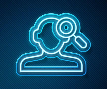 Glowing neon line Finding a problem in psychology icon isolated on blue Illustrazione stock