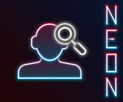 Glowing neon line Finding a problem in psychology icon isolated on black ba.. 스톡 일러스트
