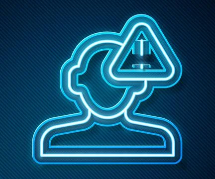 Glowing neon line Finding a problem in psychology icon isolated on blue bac.. Illustrazione stock