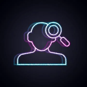 Glowing neon line Finding a problem in psychology icon isolated on black ba.. Stock Illustration