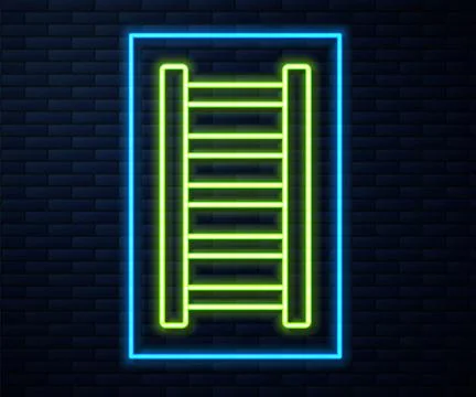 Glowing neon line Fire escape icon isolated on brick wall background. Pompi.. Stock Illustration