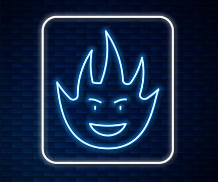 Glowing neon line Fire flame icon isolated on brick wall background. Vector Stock Illustration