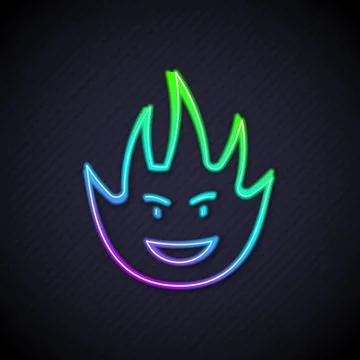 Glowing neon line Fire flame icon isolated on black background.  Vector イラスト素材