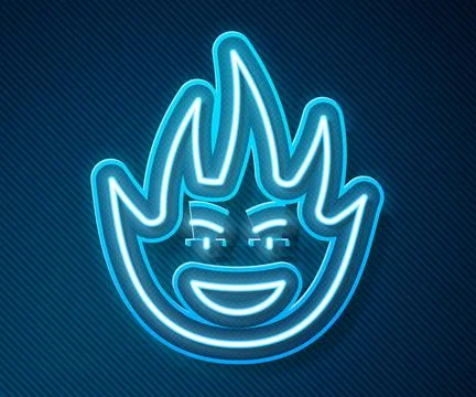Glowing neon line Fire flame icon isolated on blue background.  Vector イラスト素材