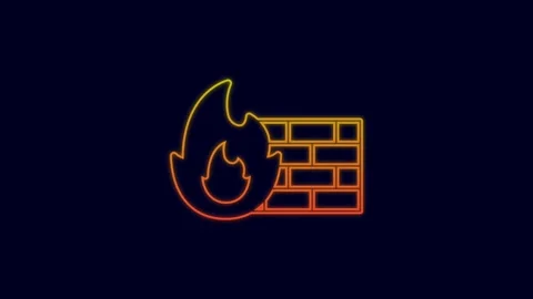 Glowing neon line Firewall, security wall icon isolated on blue background. 4K Stock-Footage 227269096