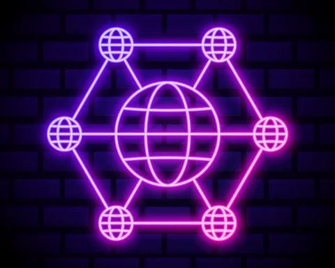 Glowing neon line Firewall, security wall icon isolated on brick wall backgro Stock Illustration