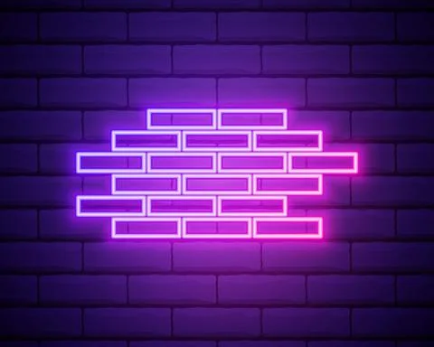 Glowing neon line Firewall, security wall icon isolated on brick wall backgro Stock Illustration