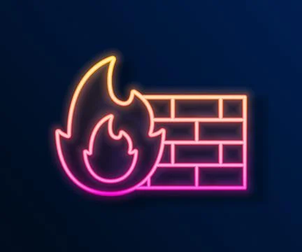 Glowing neon line Firewall, security wall icon isolated on black background Stock Illustration