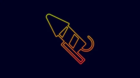 Glowing neon line Firework rocket icon isolated on blue background. Concept of Stock Footage 227259732