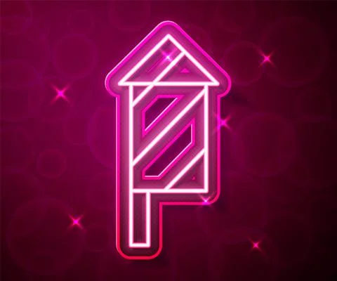 Glowing neon line Firework rocket icon isolated on red background. Concept of Illustrazione stock