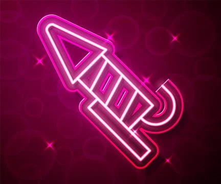 Glowing neon line Firework rocket icon isolated on red background. Concept of Ilustração Stock